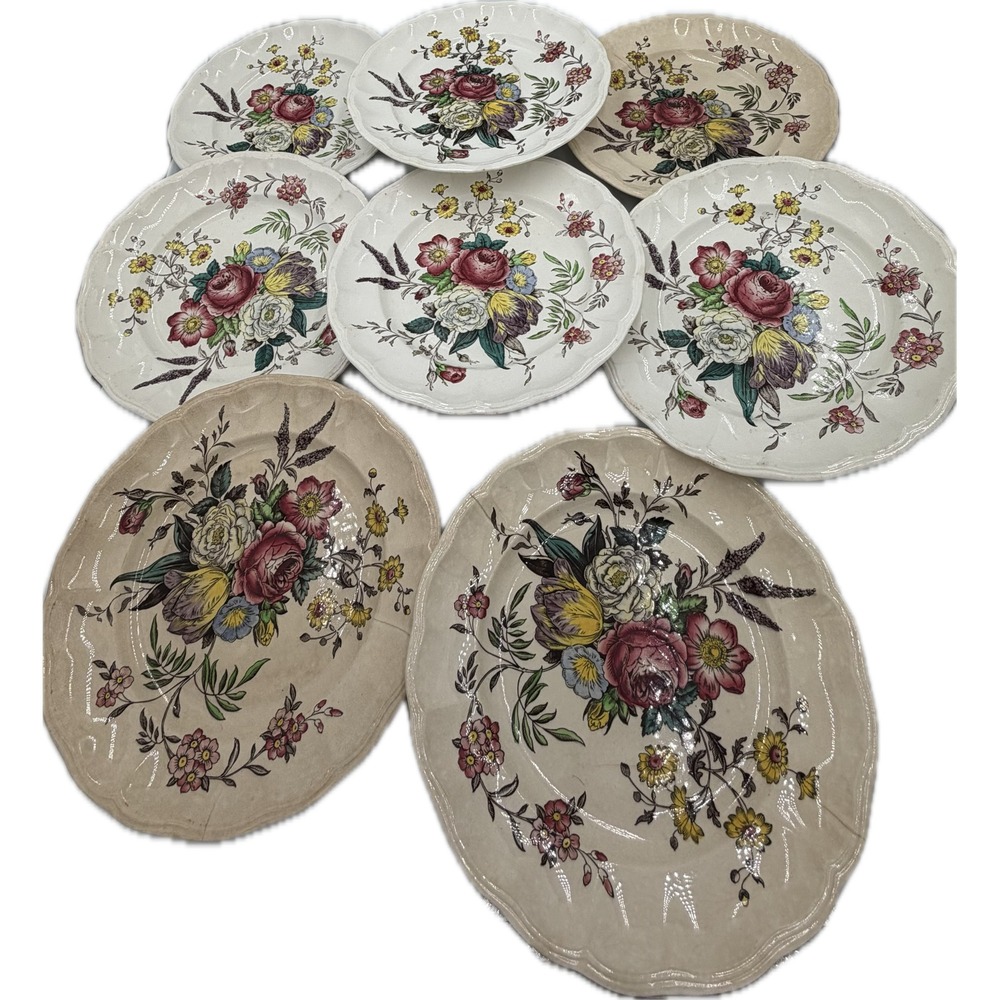 Copeland Spode Gainsborough Plates Set 8 (1 Chipped) Floral 9" England